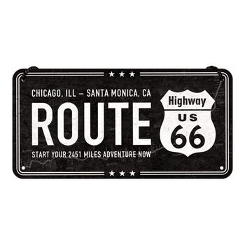 Placa metálica Route 66 - Chicago - Santa Monica