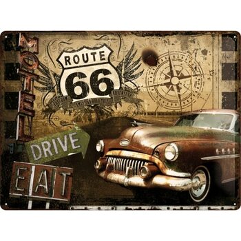 Placa metálica Route 66 - Drive, Eat