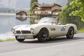 Plakat BMW 507 constructed in 1955, Kitzbuehel Alps Ralley 2008, Austria, Europe