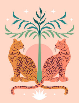 Plakat Cute Leopards, Sun, palm tree. Modern