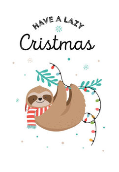 Plakat Cute sloths, funny Christmas illustrations with