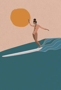 Plakat Female Longboard Surfer riding the wave,