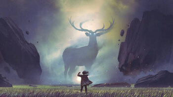 Plakat man encountering the legendary deer