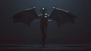 Plakat Sexy Winged Devil Woman in a foggy void