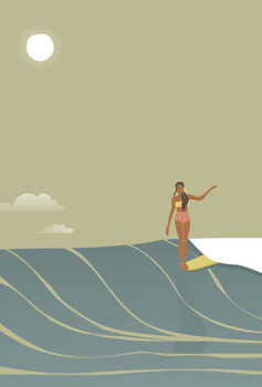Plakat Surfer girl full moon retro style vector