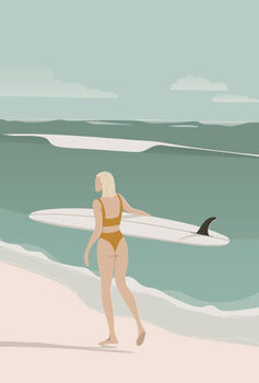 Plakat Surfer Girl Walking on the Beach,