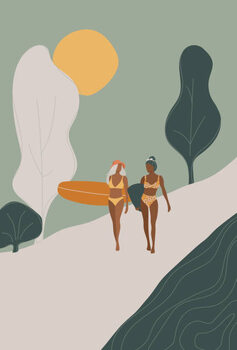 Plakat Surfer Girls walking with the surfboards
