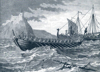 Poster Danish Viking ships arriving in England