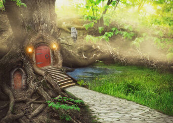 Poster Fairy tree house in fantasy forest