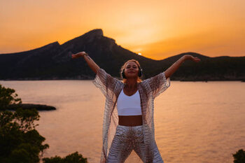 Poster Happy and serene mature woman with