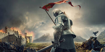 Poster Medieval Knight With Banner and Sword
