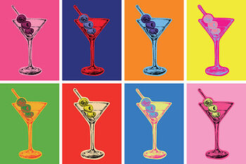 Poster Set of Colored Martini Cocktails with