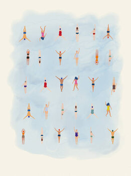 Poster Swimming pool with many people - oil painting