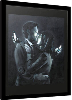 Framed poster Banksy - Brandalized mobile phone Lovers