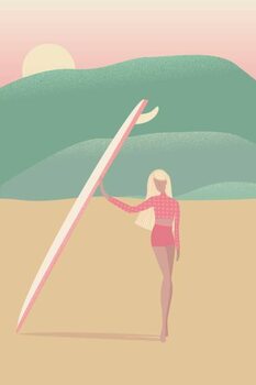 Slika na platnu Flat Illustration of Surfer Girl on