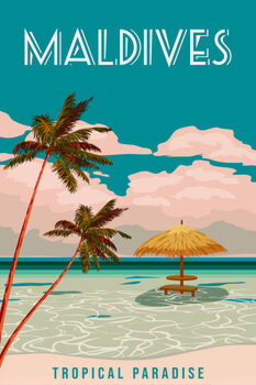 Slika na platnu Travel poster Maldives tropical resort vintage