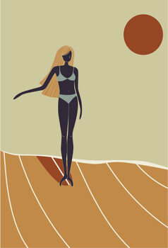 Slika na platnu Flat Illustration of surfer girl surfing