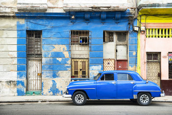 Art Print on Demand Blue Vintage American Car in Havana