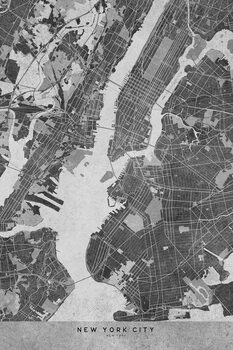 Illustration Map of New York City in gray vintage style