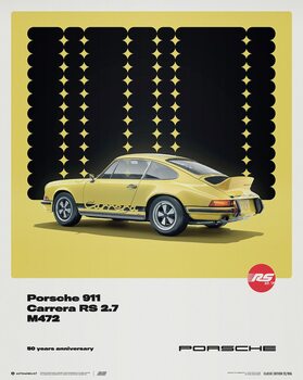 Art Print Porsche 911 Carrera RS 2.7 - 50th Anniversary - 1973 - Yellow
