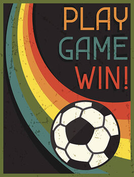 Poster Play Game Win! Retro poster in flat design style.