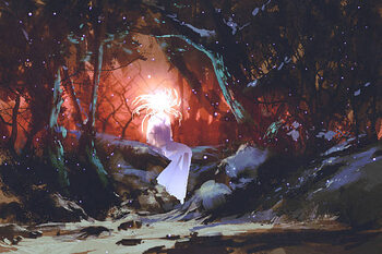 Poster spirit of the enchanted forest,illustration painting