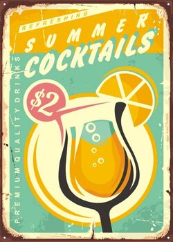 Poster Summer cocktails retro tin sign design.