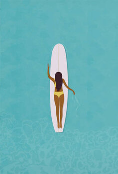 Poster Surfer girl in bikini puddle out
