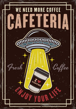 Poster Ufo stealing coffee paper cup vintage