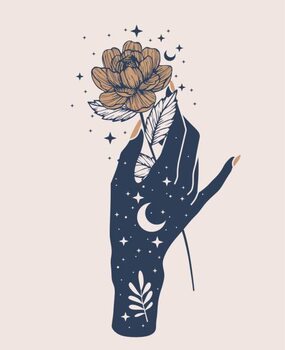 Poster Witch hands holding mystic flower.