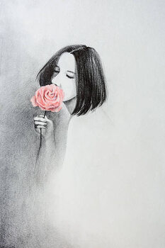 Poster A girl who smells the flowers