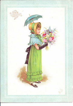 Poster A Victorian greeting card of children in fancy costume dancing