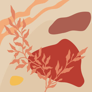 Poster Abstract botanical background with shapes and lines in orange, red and beige colors. Concept vector art