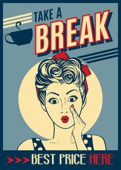Плакат advertising coffee retro poster with pop art woman