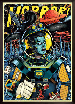 Poster Astronaut in outer space, retro futurism