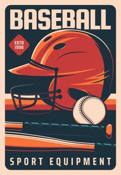 Poster Baseball sport and players equipment bat and ball