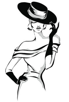 Poster Beautiful woman portrait wearing vintage hat