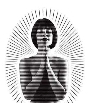 Poster Beautiful woman praying with sunbeams