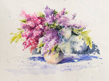 Poster Bouquet of white and violet lilacs