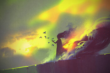 Poster burning woman,illustration art