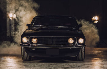 Poster Classic black car in garage