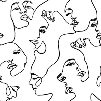 Poster Continuous line face women seamless pattern
