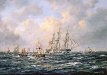 Poster Convoy of East Indiamen amid Fishing Boats