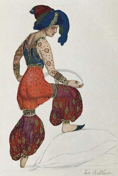 Poster Costume of Vaslav Nijinsky or Nijinski (1889-1950)  fr the character of the sultane in the ballet Sheherazade 1910