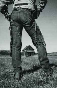 Poster Cowboy Standing near Old Home