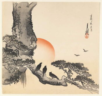 Poster Crows on a Tree Trunk