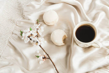 Poster cup of coffee with marshmallows and