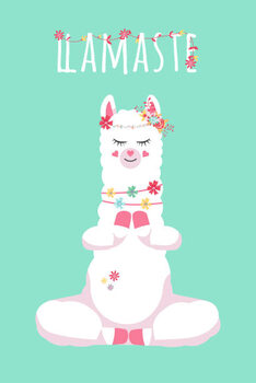 Poster cute cartoon lama alpaca in youga