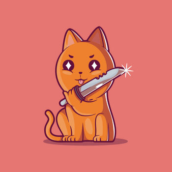 Poster Cute Cat Character holding a knife