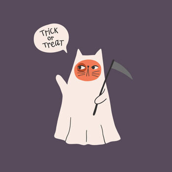 Poster Cute ghost cat vector illustration. Funny
